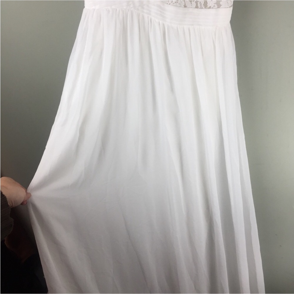 NWT Aidan Mattox Lace Peekaboo One Shoulder Chiffon Ivory Maxi Dress Size 0 - Picture 8 of 14